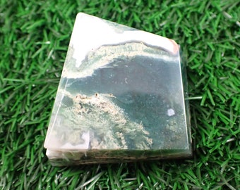 1 Piece Natural Druzy Moss Agate Freeform Crystal - Green White Beveled Edges - Smooth Freeform Crystal - 2 Inch Moss Freeform #FRFRM#1043