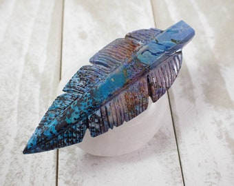 Black Blue Crystal Palm Root Feather - Dyed Crystal Carving - 3 Inch Palm Root Blue Purple Black - Dyed Crystal Carving Feather #CRVNG#2190