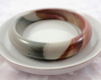 58.9mm Natural Polychrome Jasper Crystal Bangle Bracelet - Blue Gray Brown Crystal - Smooth Polished Crystal Bangle Bracelet #JEWEL#1158