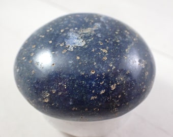 1 Piece Natural Blue Sandstone Crystal Palm Stone - Navy Spotted Oval Gallet - Medium Smooth Polished Blue Sandstone Crystal #PALMS#1084