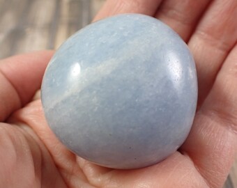 1 Piece Natural Blue Calcite Crystal Palm Stone - Light Blue White Gallet - Small Smooth Crystal Palm - Blue Calcite Round Stone #PALMS#1014