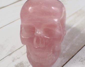 1 Piece Rose Quartz Flashy Crystal Skull Carving - Pink Large Human Skull - 71x60x50mm Pink Rose Quartz - Crystal Carving Skull #SKULL#1025
