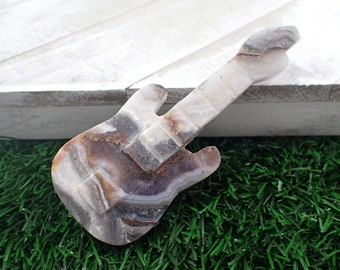 1 Piece Natural Purple Chalcedony Crystal Guitar - White Gray Purple Gold - Polished Guitar Carving - 3.75 Inch Large Guitar #CRVNG#1679