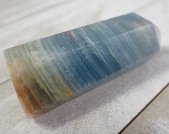 1 Piece Natural Blue Onyx Crystal Tower - Faceted Smooth Polished - Short Blue Onyx Tower - 67x25x22mm Blue White Brown Tower #TOWER#1008