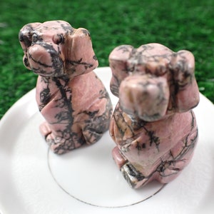 Cute Pink Rhodonite Crystal Dog Carving - Pink Black Brown - Dog Figurine Rhodonite Crystals - 2 Inch Pink Sitting Dog Carving #ANMLS#1137