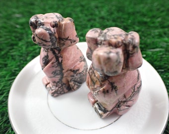 Cute Pink Rhodonite Crystal Dog Carving - Pink Black Brown - Dog Figurine Rhodonite Crystals - 2 Inch Pink Sitting Dog Carving #ANMLS#1137