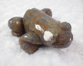 Beautiful Large Natural Ocean Jasper Crystal Frog Carving - Big Heavy Green Brown Frog - 4.25 Inch Polished Animal Carving OJ #ANMLS#1011