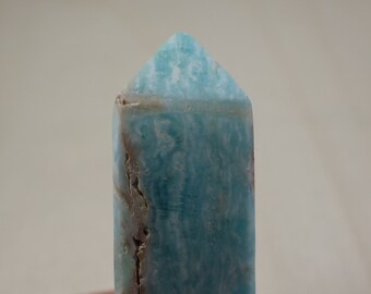 Beautiful Square Natural Aragonite Crystal Tower - Textured Tower Aqua White Brown - 3.25 Inch Aragonite Crystal Square Tower #TOWER#1174