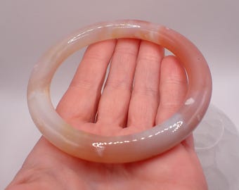 64.7mm Pink Flower Agate Bangle Bracelet - Smooth Polished Round Bangle - Flower Agate Crystal Bracelet - Pink Agate No Chips #JEWEL#1667