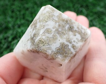 Natural Druzy Moss Agate Freeform Crystal - Green White Textured Freeform - 2 Inches Green Moss Agate Freeform - Crystal Chunk #FRFRM#1041