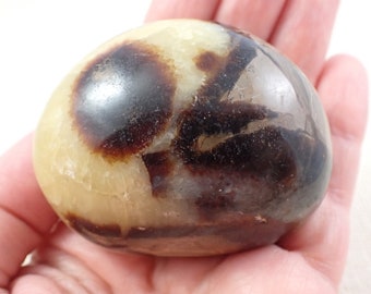 1 Piece Natural Septarian Palm Stone - Smooth Gallet Stone - Medium Yellow Gray Brown Palmstone Crystal - Smooth Septarian Palm #PALMS#1018