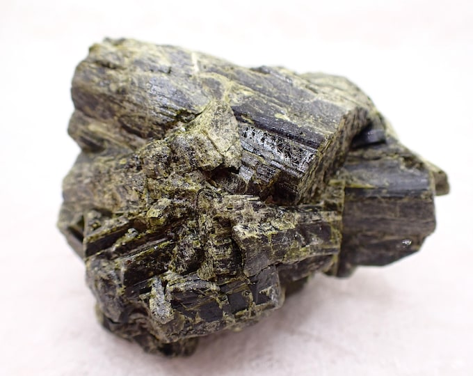 Featured listing image: Rough Natural Green Tourmaline Crystal Specimen - Textured Green White Rough Rock Specimen - 2.5 Inch Crystal Specimen #RAWSM#1106