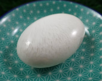Bright White Natural Scolecite Crystal Palm Stone - White Beige Oval Gallet - Small Smooth Crystal Palm - 2.25 Inches Smooth #PALMS#1190