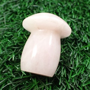 1 Piece Natural Rose Quartz Crystal Mushroom Carving - Pink Opaque Smooth Crystal 40x33mm - Natural Standing Large Pink Mushroom #MUSHY#1022