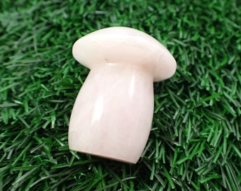 1 Piece Natural Rose Quartz Crystal Mushroom Carving - Pink Opaque Smooth Crystal 40x33mm - Natural Standing Large Pink Mushroom #MUSHY#1022