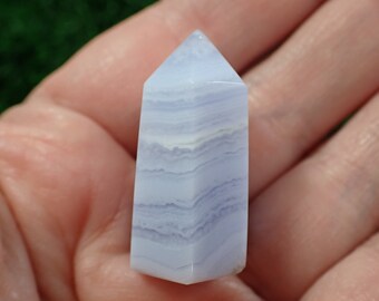 1 Piece Natural Blue Lace Agate Mini Crystal Tower - Blue Banded Mini Point - 30x18x16mm Standing Tower - Blue Lace Agate Point #TOWER#1010