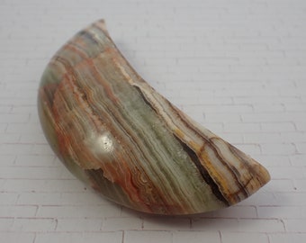 1 Piece Natural Green Onyx Crystal Moon Carving - Big Heavy Smooth Polished - Green Orange Brown - Natural Crescent Moon Carving #MOONS#1025