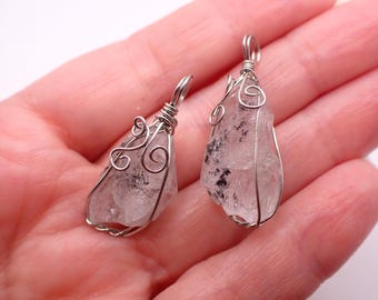 One Herkimer Diamond Silver Wrapped Crystal Pendant - Small Silver Wrapped - 1-1.5 Inch Natural Herkimer Diamond Crystal Pendant #PNDNT#1106