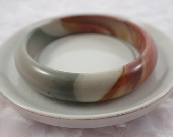 58.9mm Natural Polychrome Jasper Crystal Bangle Bracelet - Blue Gray Brown Crystal - Smooth Polished Crystal Bangle Bracelet #JEWEL#1158