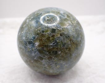 Natural Blue Calcite Peridot Crystal Sphere - Shiny Polished Blue Green Crystal Ball - Smooth Finish 2.5 Inch Sphere #SPHER#1115