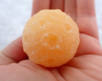 Orange Calcite Round Crystal Moon Sphere - Textured Moon Carving - Bright Orange Crystal Sphere - 1.5 Inch Round Crystal Ball #CRVNG#1341