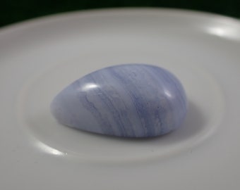1 Piece Natural Blue Lace Agate Teardrop Crystal Cabochon - Blue Banded Cab - Thick Chunky High Quality Mini Carving - Blue Lace #CBCHN#1022