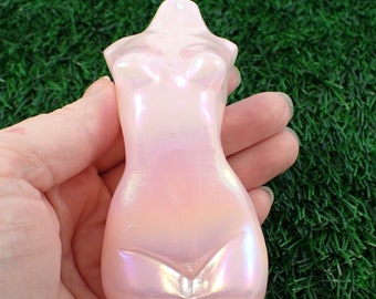 1 Piece Pink Aura Quartz Crystal Carving - Woman Body Pink Rainbow Sheen - Shiny Polished Female Body Carving - Brown Butt Cheeks BDIES#1028