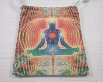 1 Piece Meditation Fabric Crystal Pouch - Orange Blue Pink Vibes - Colorful White Linen Fabric - Woman Meditation Tarot Card Bag #POUCH#1033