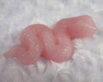 Pretty Natural Rose Quartz Crystal Snake Carving - Coil Textured Pink Snake -  Rose Quartz Curled Snake Animal Carving #ANMLS#1257
