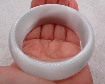 60.3mm White-Gray Cats Eye Crystal Bangle Bracelet - Shiny Smooth Polish Finish Flat Inside - Thick Cuff Bangle Bracelet Cat Eye #JEWEL#1815