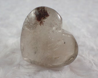 Chunky Clear Garden Quartz Crystal Heart Carving - Thick Clear Green Orange - Smooth Large Dip Polished Heart - Natural Crystal #HEART#1051