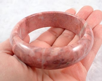60.1mm Shiny Pink Rhodonite Crystal Bangle Bracelet - Smooth Round Flat Bangle - Pink Brown Crystal Bracelet - Rhodonite Bangle #JEWEL#1351