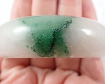 60.6mm Green Aventurine Crystal Bangle Bracelet - Smooth Polished Bangle - Natural Green White Crystal Bracelet - Green Textured #JEWEL#1060