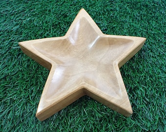 1 Piece Star Shaped Wood Bowl - Smooth Polished Handmade - 160x155x23mm Star Tray for Crystals - Thick Handmade Wood Star Bowl #BOWLS#1062