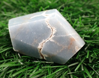 Small Geometric Freeform Angelite Crystal - Blue White Brown Faceted - 2 Inch Crystal Blue Angelite Freeform - Flat Bottom Blue #FRFRM#1058