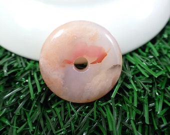 1 Piece Natural Flower Agate Crystal Donut - Smooth Polished Carving - Flower Agate Crystal Donut - 25x7mm Smooth Donut Carving #MINIS#1077