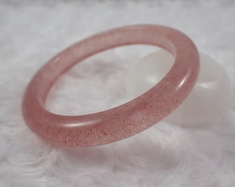 59.9mm Natural Strawberry Quartz Bangle Bracelet - Sparkly Pink Natural Strawberry Quartz Crystal - Silver Sparkle Crystal Bangle JEWEL#1272