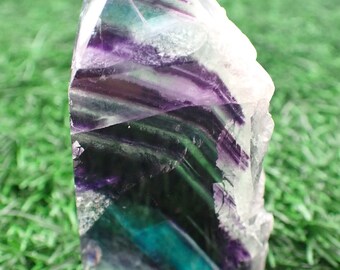 1 Piece Natural Rough Fluorite Crystal Tower - Purple Green Rainbow Flash Crystal - 75x37x24mm Rough Edge Fluorite Crystal Tower #TOWER#1199