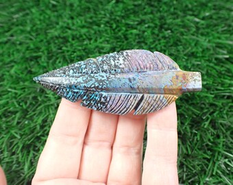 Black Blue Crystal Palm Root Feather - Dyed Crystal Carving - 3 Inch Palm Root Blue Purple Black - Dyed Crystal Carving Feather #CRVNG#2114