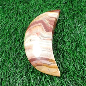 1 Piece Natural Green Onyx Crystal Moon Carving - Big Heavy Smooth - 98x50x24mm Green Orange Brown - Chipped Corner Moon Carving #MOONS#1019