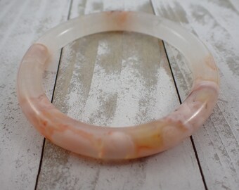 61.9mm Pink Flower Agate Bangle Bracelet - Smooth Polished Round Bangle - Flower Agate Crystal Bracelet - Pink Agate No Chips #JEWEL#1284