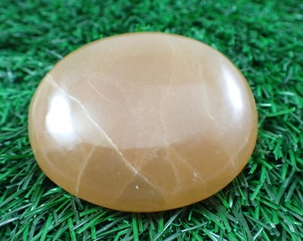 1 Piece Natural Honey Calcite Crystal Palm Stone - Peach Honey White Gallet - 2.25x2x.5 Inch Crystal Palm - Honey Calcite Stone #PALMS#1166