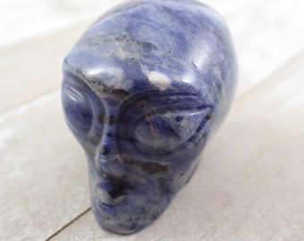 Blue Sodalite Crystal Alien Skull Carving - Blue White Brown Polished Alien Head - 2 Inch Crystal Alien Skull - Natural Sodalite #SKULL#1039