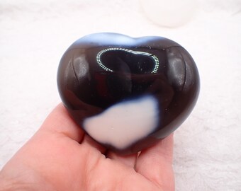Large Natural Orca Agate Heart Crystal - Gray White Heart Smooth Crystal - 2.75 Inch Gray White Orca Agate - Healing Crystals #HEART#1103