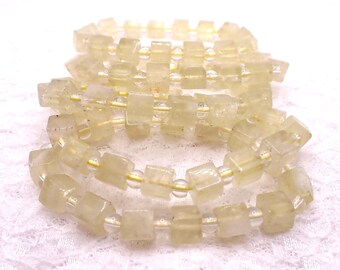 One Natural Citrine Cube Crystal Stretch Bracelet - 8mm Cube Shaped Yellow Beads - Natural Citrine Beads Stretch Bracelet #BRCLT#1232