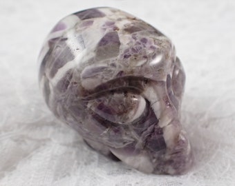 Dream Amethyst Crystal Alien Skull Carving - Purple White Smooth Alien Head - 2 Inch Crystal Alien Skull - Natural Dream Amethyst SKULL#1027