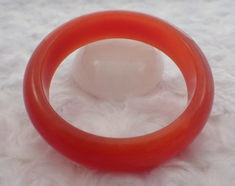 57.9mm Bright Shiny Red-Orange Cats Eye Crystal Bangle Bracelet - Smooth Finish Flat Inside - Bangle Bracelet - Cat Eye Crystal #JEWEL#1165