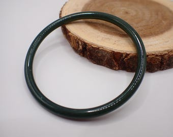 63.3mm Dark Green Thin Haitian Jade Bangle Bracelet - Smooth Polished Round Inside Bangle - Dark Green Thin Green Jade No Chips #JEWEL#1647