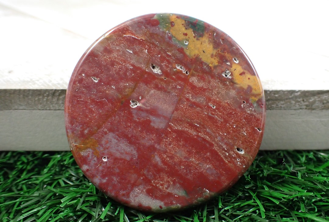 1 Piece Natural Ocean Jasper Crystal Slab - Coin Shaped Smooth Round ...