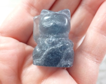 Cute Fluorite Crystal Fortune Cats - 1.25 Inch Lucky Fortune Money Cat - Kitten Cat Carving - Purple Green Fluorite Crystals #ANMLS#1131